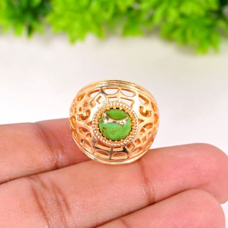 Handmade Copper Turquoise Gemstone Ring in Brass Designer Jewelry